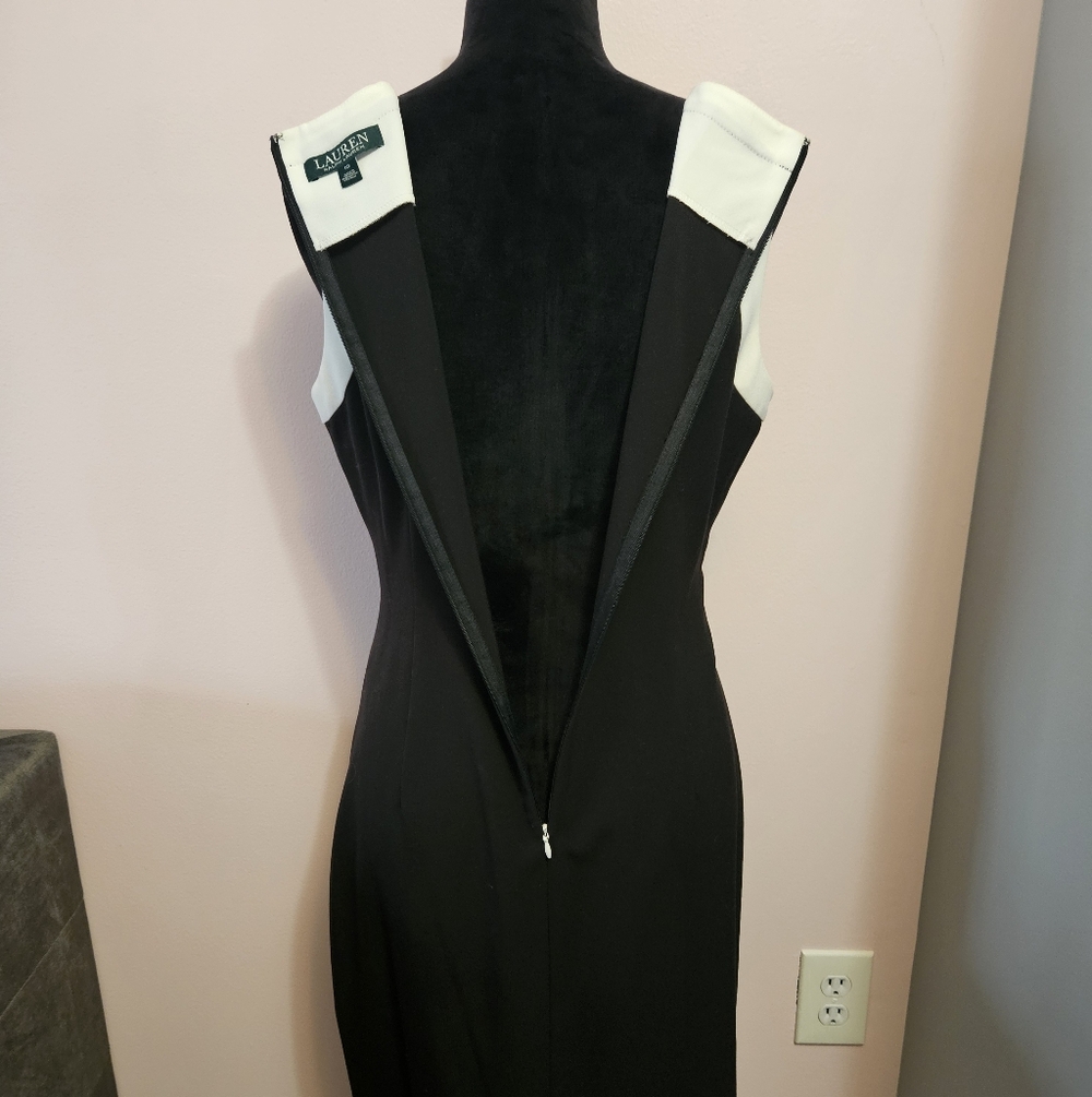 Ralph Lauren Black & White Midi Party Cocktail Sheath Dress 🤍 Size 10 🖤 NWT - Picture 7 of 11